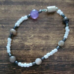 Custom Bead Bracelet - Pearl/Gray/Purple **8 in.**